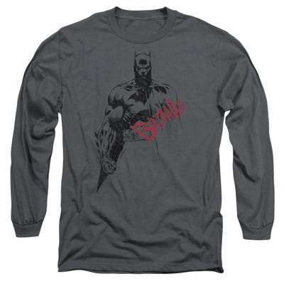 Batman Sketch Bat Red Logo Long Sleeve Shirt