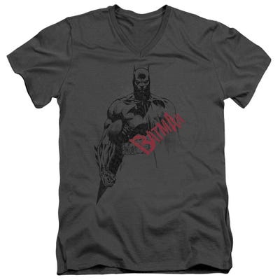 Batman Sketch Bat Red Logo V-Neck T-Shirt