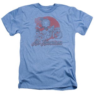 Betty Boop All American USA Biker Motor Cycle Heather T-Shirt