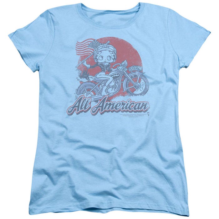 Betty Boop All American USA Biker Motor Cycle Womens T-Shirt