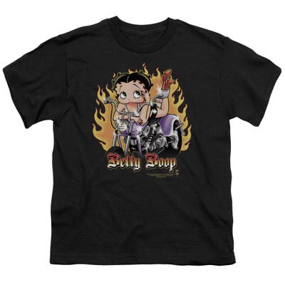 Betty Boop Biker Flames Motor Cycle Kids T-Shirt