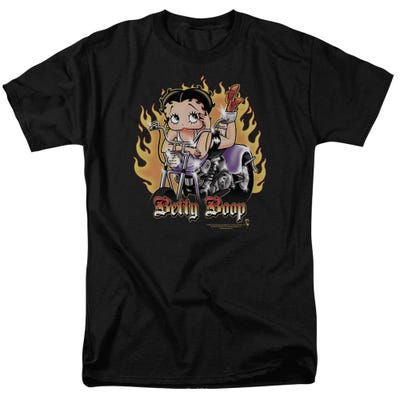 Betty Boop Biker Flames Motor Cycle T-Shirt