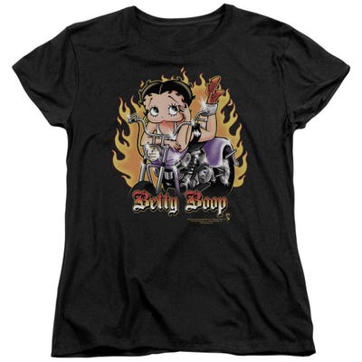 Betty Boop Biker Flames Motor Cycle Womens T-Shirt