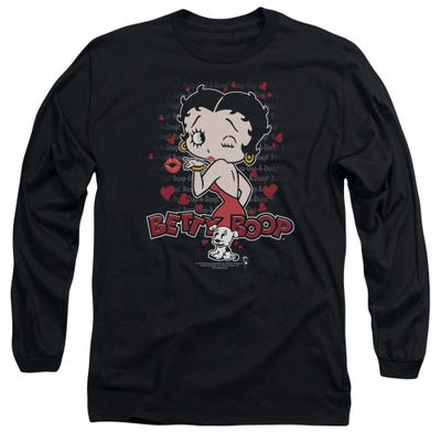 Betty Boop Classic Kiss Logo Hearts Long Sleeve Shirt