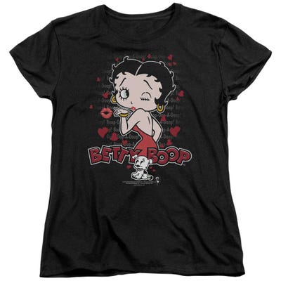 Betty Boop Classic Kiss Logo Hearts Womens T-Shirt