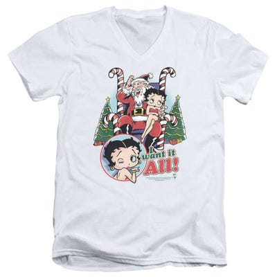 Betty Boop I Want it All for Christmas Santa V-Neck T-Shirt