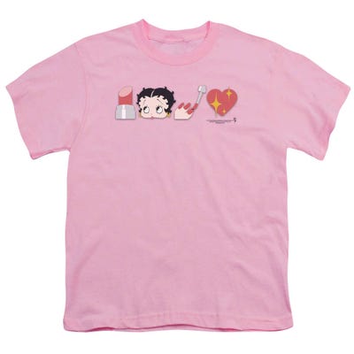 Betty Boop Lipstick Head Nails and Love Symbols Kids T-Shirt