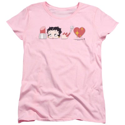 Betty Boop Lipstick Head Nails and Love Symbols Womens T-Shirt