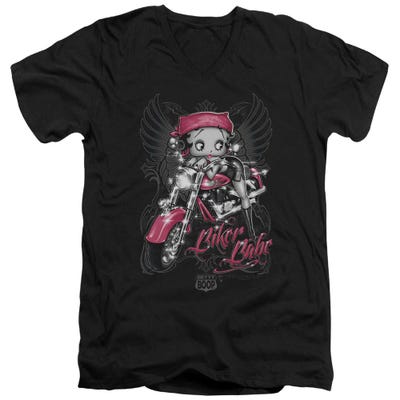 Betty Boop Pink Biker Babe Motor Cycle V-Neck T-Shirt