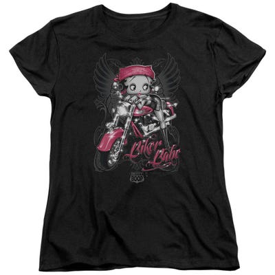 Betty Boop Pink Biker Babe Motor Cycle Womens T-Shirt