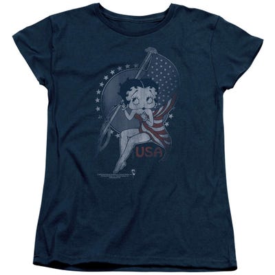 Betty Boop Proud To Be in the USA Flag Womens T-Shirt