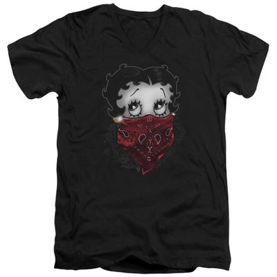 Betty Boop Red Bandana and Roses Gangster V-Neck T-Shirt