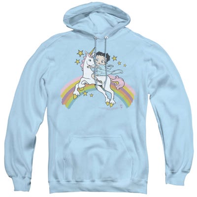 Betty Boop Riding a Unicorn on Rainbows Hoodie