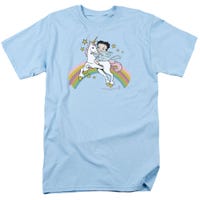 Betty Boop Riding a Unicorn on Rainbows T-Shirt