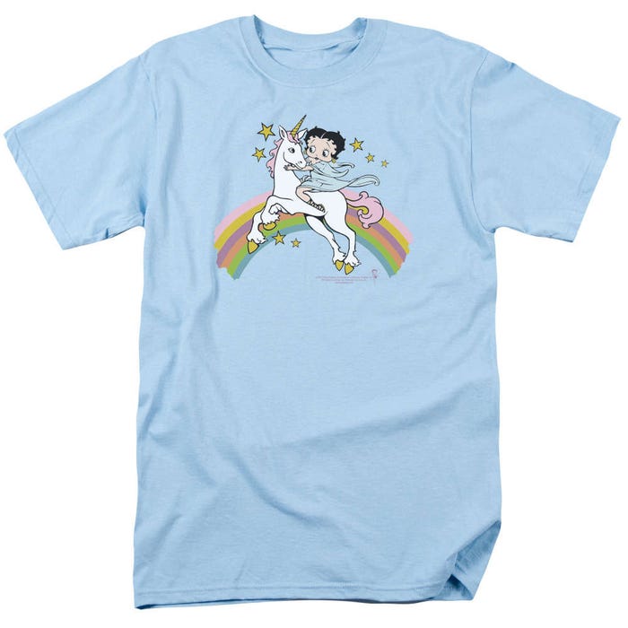 Betty Boop Riding a Unicorn on Rainbows T-Shirt