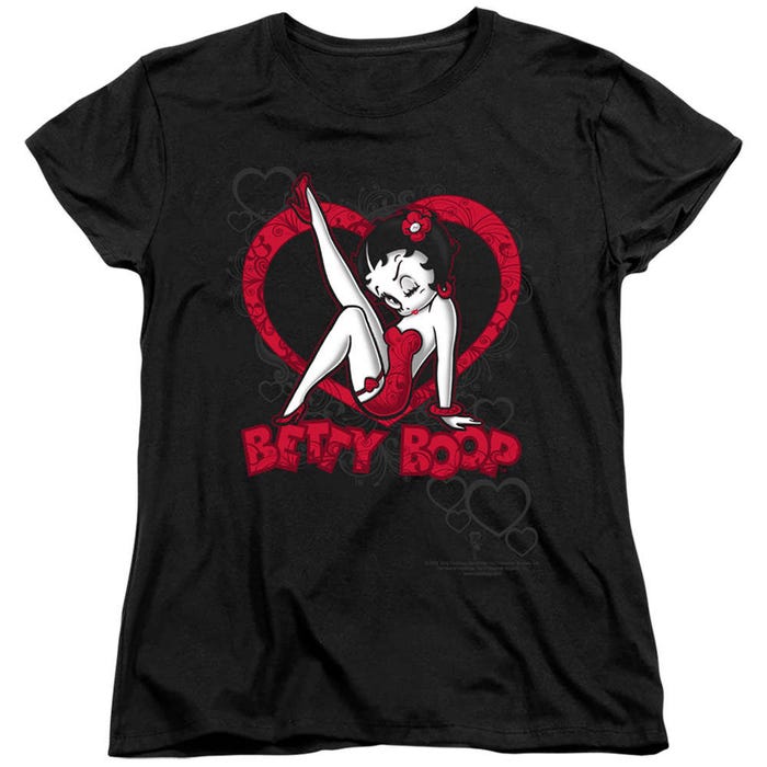 Betty Boop Scrolling Hearts Leg Up Womens T-Shirt