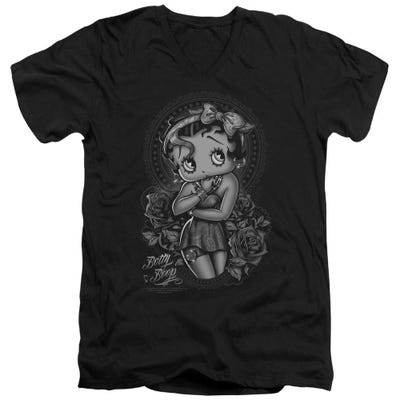 Betty Boop Tattoo Fashion Roses V-Neck T-Shirt