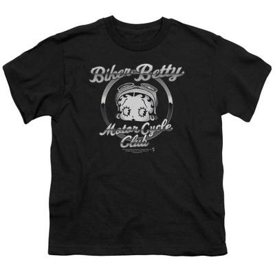 Biker Betty Boop Motor Cycle Club Chromed Logo Kids T-Shirt