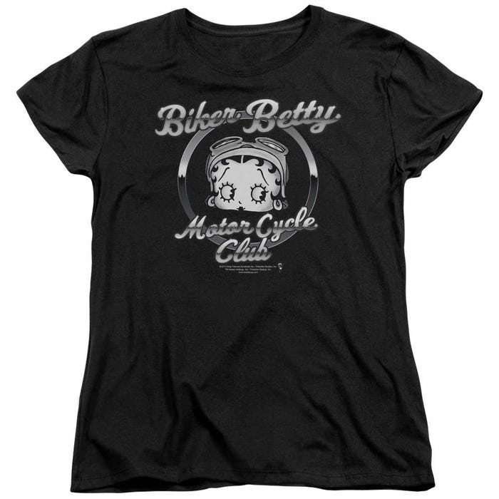 Biker Betty Boop Motor Cycle Club Chromed Logo Womens T-Shirt