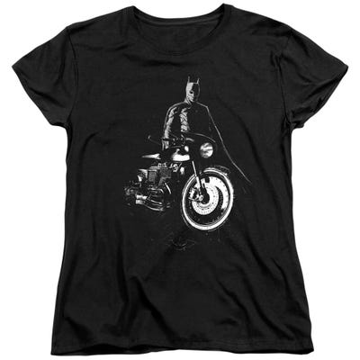 THE BATMAN AND HIS MOTORCYCLE Womens T-Shirt