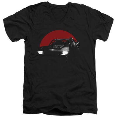 THE BATMAN RED MOON AND BATMOBILE V-Neck T-Shirt