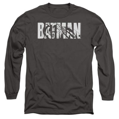 BATMAN TEXT ON GRAY Long Sleeve Shirt