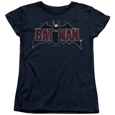 BATMAN VINTAGE BAT LOGO ON NAVY Womens T-Shirt
