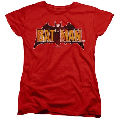 BATMAN VINTAGE BAT LOGO ON RED Womens T-Shirt