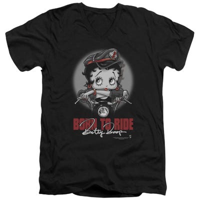 Born to Ride Betty Boop Motor Cycle Biker Girl V-Neck T-Shirt