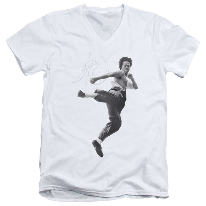 Bruce Lee Flying Kick V-Neck T-Shirt