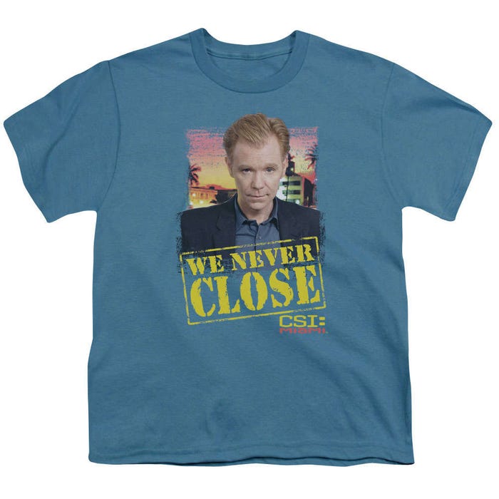 CSI Miami We Never Close Kids T-Shirt