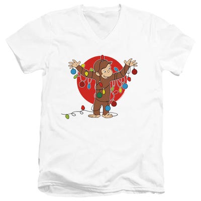 Curious George Christmas Lights V-Neck T-Shirt
