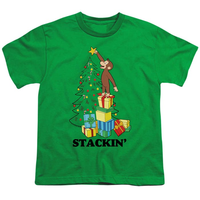 Curious George Christmas Stackin' The Tree Kids T-Shirt