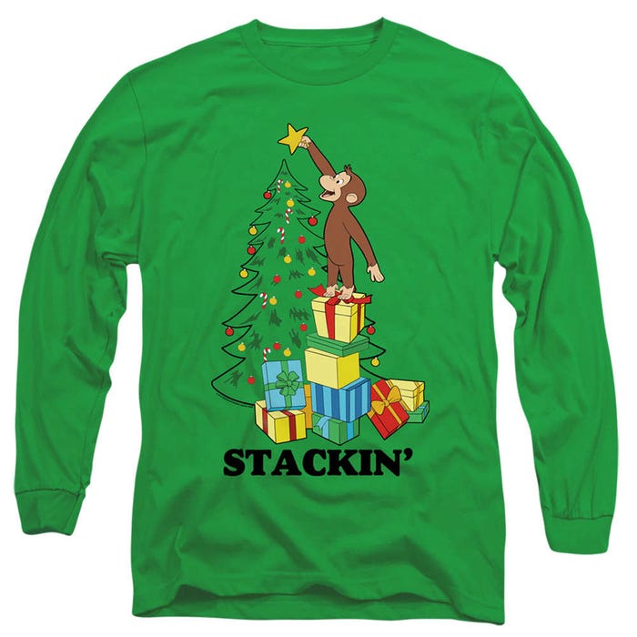 Curious George Christmas Stackin' The Tree Long Sleeve Shirt