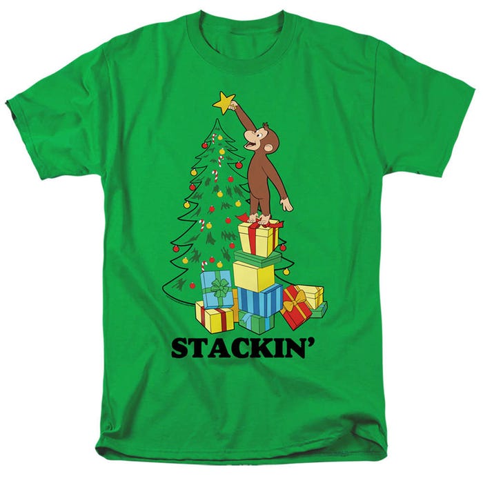 Curious George Christmas Stackin' The Tree T-Shirt