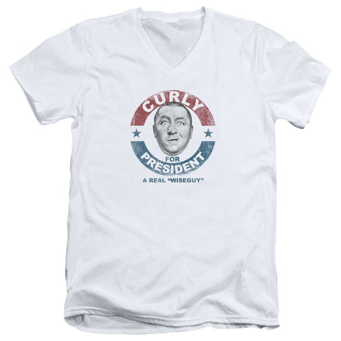 Curly For President A real Wise Guy Three Stooges V-Neck T-Shirt