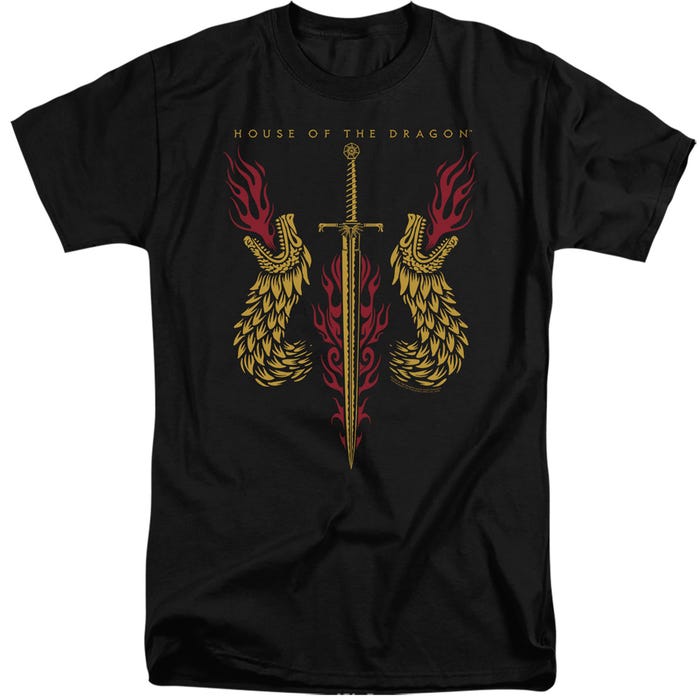 HOUSE OF THE DRAGON SWORD AND DRAGON HEADS Tall T-Shirt