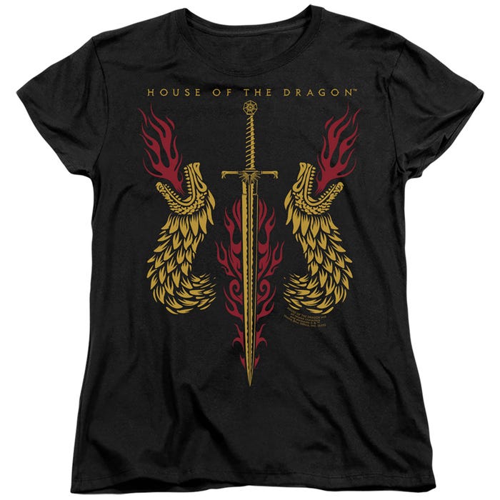 HOUSE OF THE DRAGON SWORD AND DRAGON HEADS Womens T-Shirt