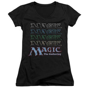 Magic The Gathering Retro Logo Repeat Juniors V-Neck T-Shirt