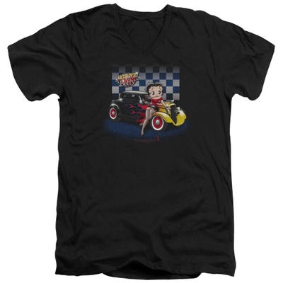 Hot Rod Flames Car Betty Boop V-Neck T-Shirt