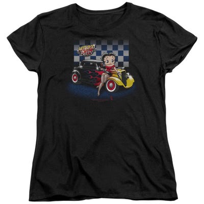 Hot Rod Flames Car Betty Boop Womens T-Shirt