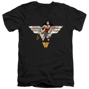 Wonder Woman 80th Collage Logo V-Neck T-Shirt