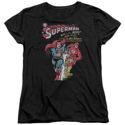 Superman With The Flash Vintage Who Is The Fastest Man Alive Womens T-Shirt