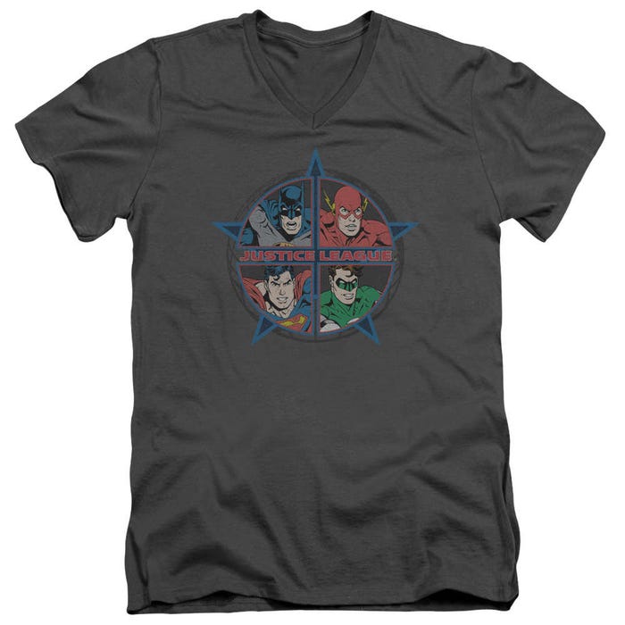 Justice League Four Heroes V-Neck T-Shirt