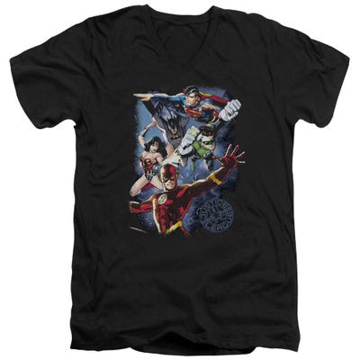 Justice League Galactic Attack Color V-Neck T-Shirt