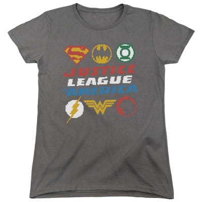Justice League Pixel Logos  Womens T-Shirt