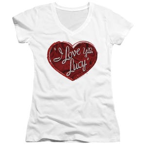 I LOVE LUCY RED GLITTER 75 Juniors V-Neck T-Shirt