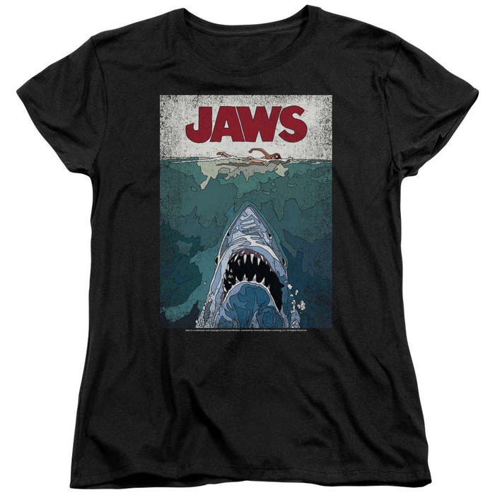 Lined Poster Jaws Womens T-Shirt