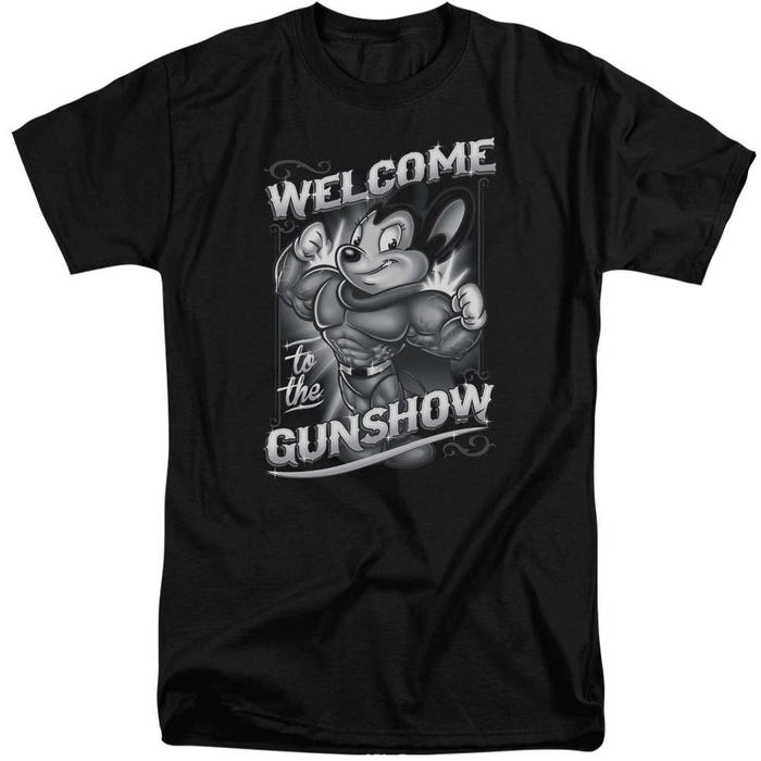 Mighty Mouse Black & White Welcome to the Gunshow Tall T-Shirt