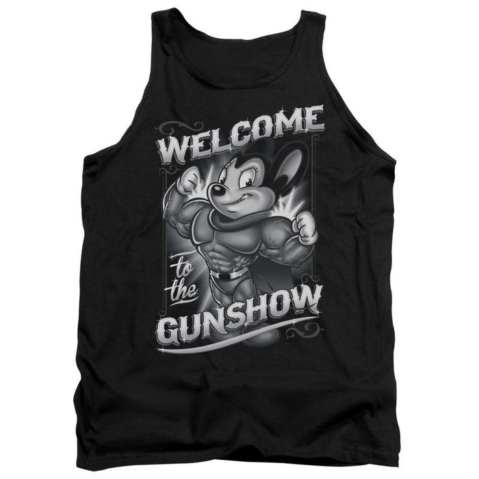 Mighty Mouse Black & White Welcome to the Gunshow Tank Top